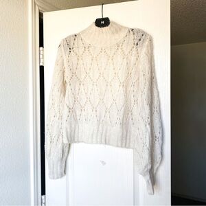 Reformation Sweater Lexi Fluffy Fuzzy Pointelle Alpaca Open Knit Ivory XS GUC